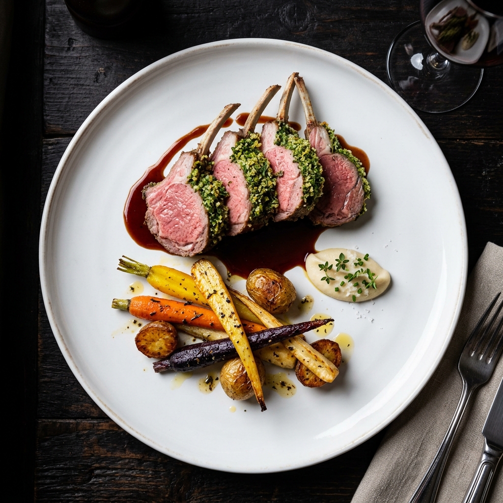 Herb-Crusted Lamb Rack — Canterbury lamb with rosemary-herb crust